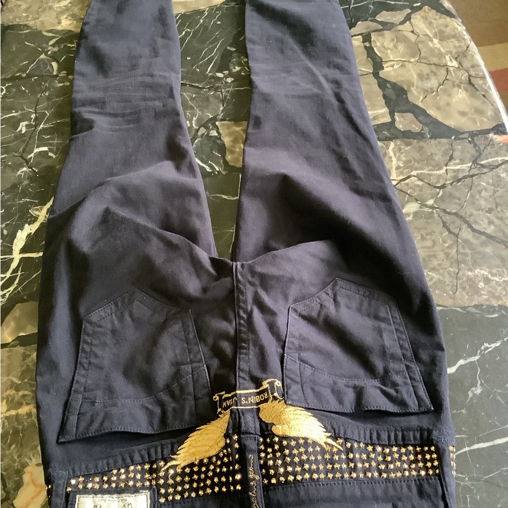 Robins jeans black stud encrusted embroidered gold wing denim jeans size 26